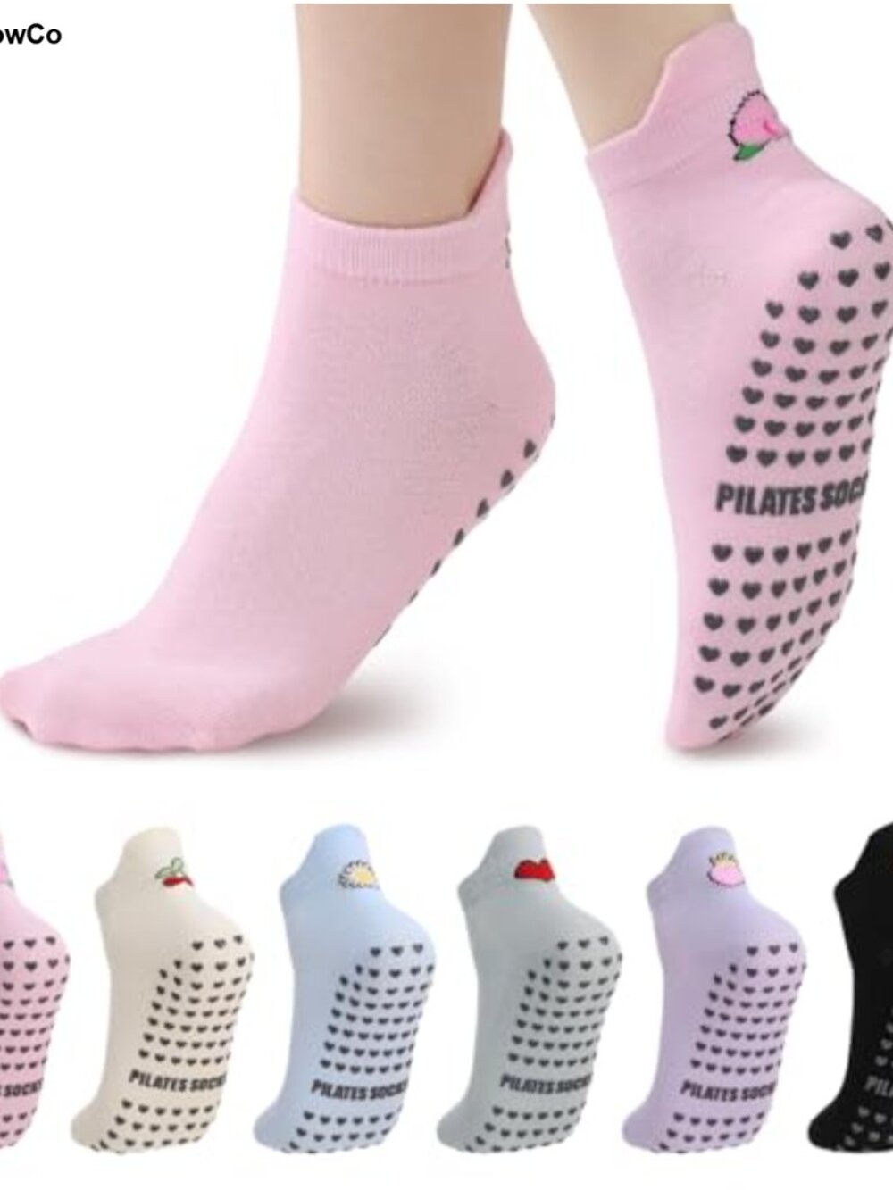 Womens Pilates Socks with Grips Cotton Blend Non Slip Yoga Ankle